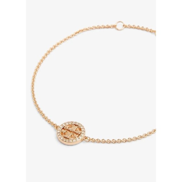 Tory Burch Miller Pave Logo Charm 18K Gold Plated Crystal Pearl Bracelet New - Picture 1 of 8